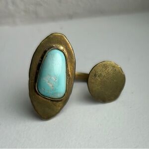 Gold and Blue Contemporary Ring with Asymmetrical Design